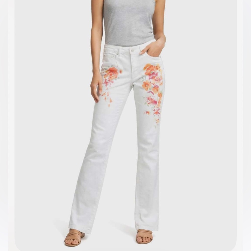 CHAPS White & Orange Floral 5 Pocket Straight Leg Size 6 Jeans NWOT